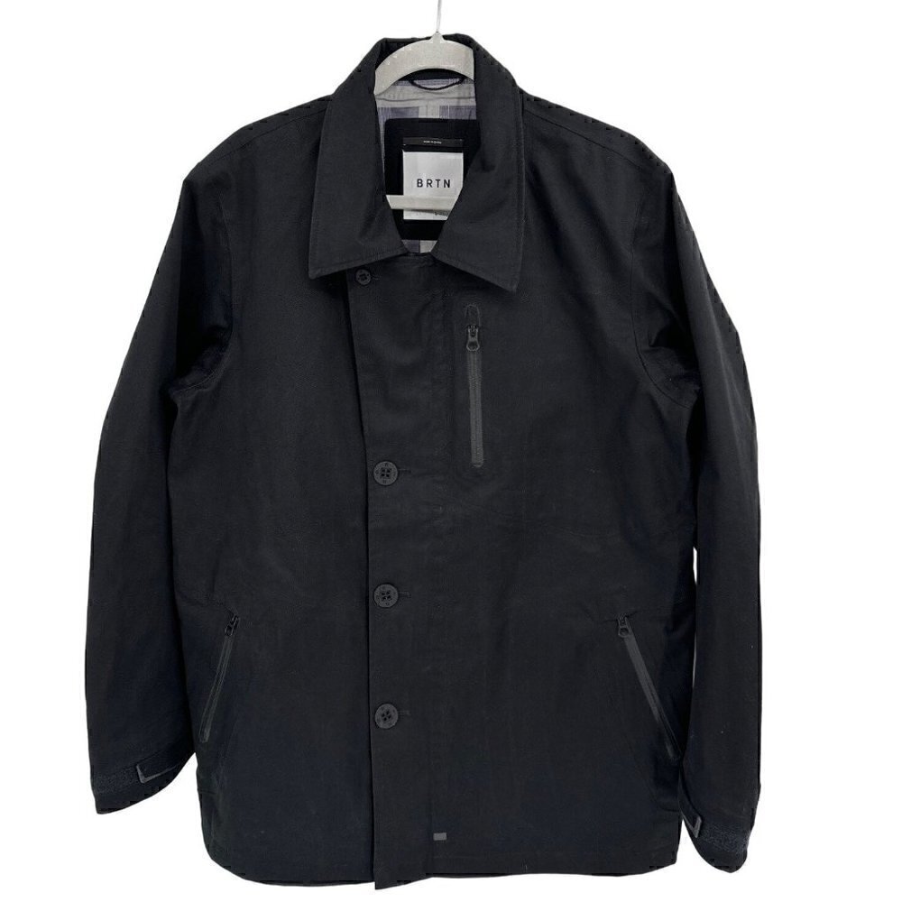 Burton BRTN Black Front Zipper and Button Trench Jacket Size Large